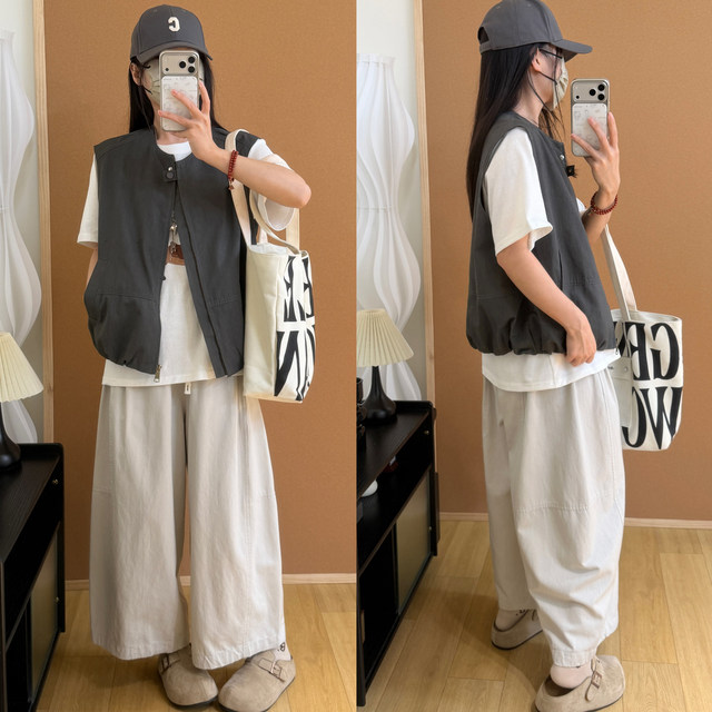 ກາງເກງສີແຂງແບບຍີ່ປຸ່ນ machete casual pants ສໍາລັບແມ່ຍິງ 2026 ພາກຮຽນ spring ຮູບແບບໃຫມ່ trouser ຂາຂະຫນາດໃຫຍ່ທີ່ຈະກວມເອົາເນື້ອຫນັງແລະເບິ່ງ slimming ແອວສູງເກົ້າຈຸດ