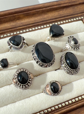 天然宝石925银复古纯手工戒指