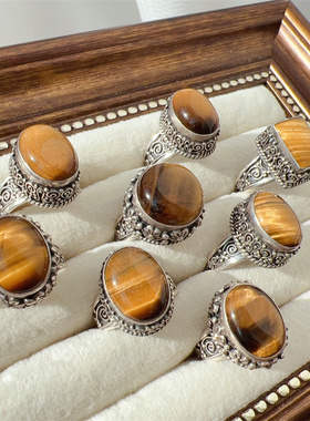 925银复古天然虎眼石戒指包邮