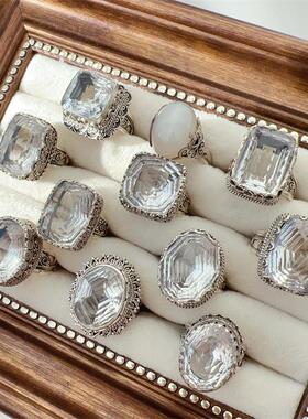 新款尼泊尔天然白水晶戒指纯银