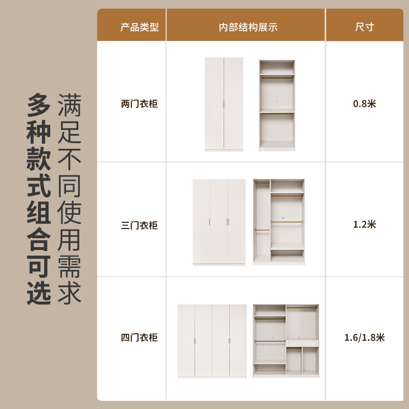 顾家家居现代简约奶油风衣柜小户型卧室百搭环保分区储物柜PT7856