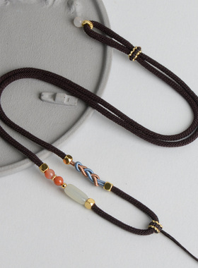高档纯手工编织花结毛衣链和田玉南红玛瑙挂脖文玩翡翠吊坠挂绳子