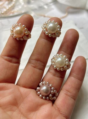 纯手工纺织天然珍珠戒指小米珠编制戒指指环小姑娘礼物淡水无核