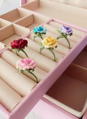 铭约饰界手工微钩立体玫瑰花戒指