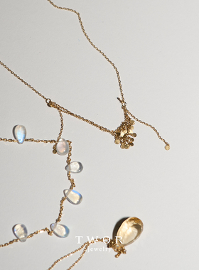 天然彩虹月光石TWOR18K金项链