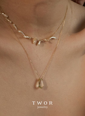 TWOR绿水晶18K金女项链肌肤链