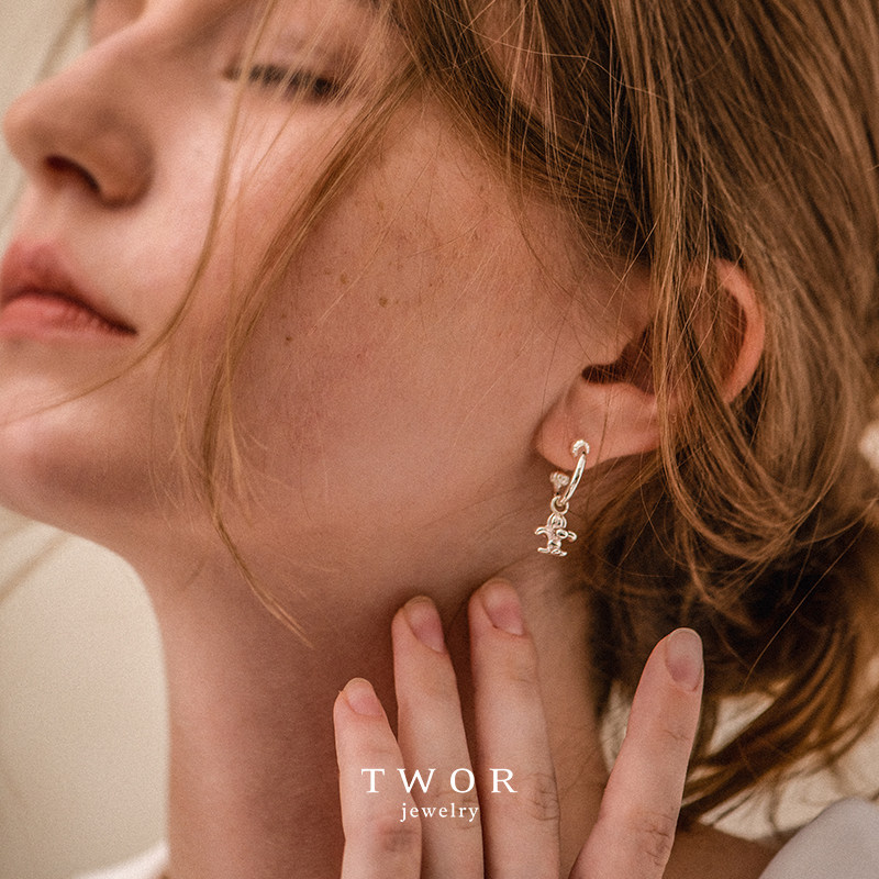 TWOR/s925银鸢尾花耳坠银耳圈耳饰复古银耳环叠戴小众新款耳饰女,淘宝优惠券,粉丝福利购,淘宝优惠卷