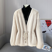 Imported ferret mink fur coat with large coat of mink fur small ferret 2023 new winter dress drawing rope Girl jacket