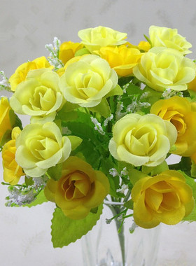 单束仿真花21头钻石玫瑰7叉春色小玫瑰人造塑料花家居工程装饰花