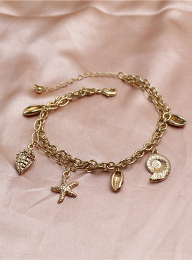 女金属镀金镶水钻日韩手链手镯