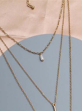 多层次叠戴日韩风项链水钻女镀金