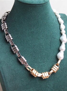 欧美风品牌打标金属撞色链条项链