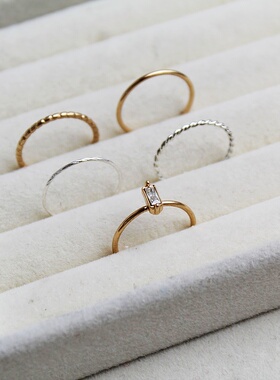 日韩简约水钻镶素圈细款女戒指