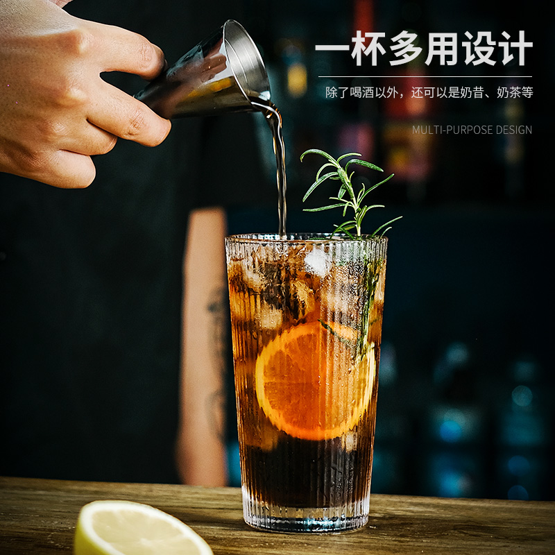 日式ins风长岛冰茶杯 竖纹加厚玻璃杯柯林杯果汁杯冷饮杯鸡尾酒杯 - 图2