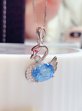 纯银镶嵌天然托帕石吊坠项链女