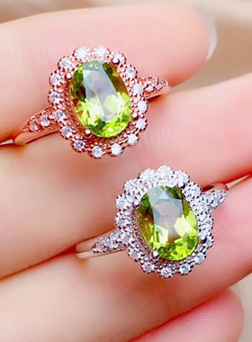 纯银镶嵌草绿色活扣戒指时尚包邮