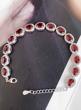 纯银镶嵌天然酒红宝石时尚