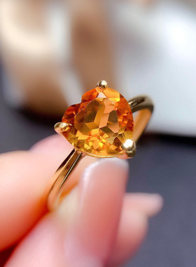 纯银镶嵌天然黄水晶戒指芬达色