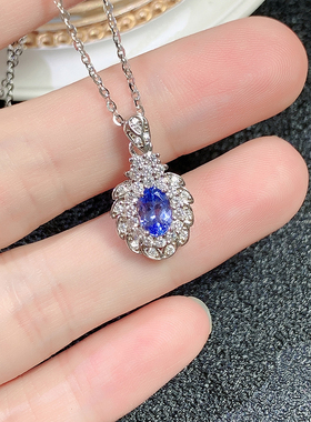 镶嵌蓝色锁骨链礼物坦桑石吊坠