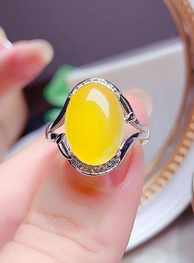 S925纯银镶嵌天然黄玉髓戒指女