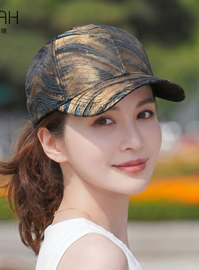 布塔新中式重工织锦棒球帽女士复古提花鸭舌帽显脸小遮阳帽PT7008