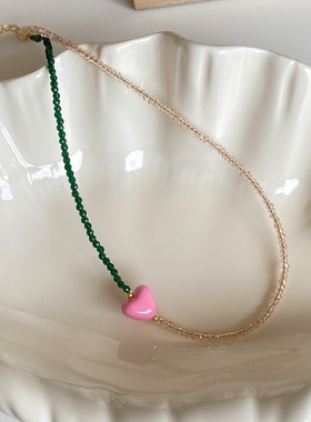 气质粉色爱心项链女百搭