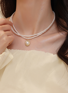 法式高级感双层珍珠项链女