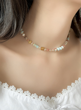 串珠玉石项链女高级感颈链