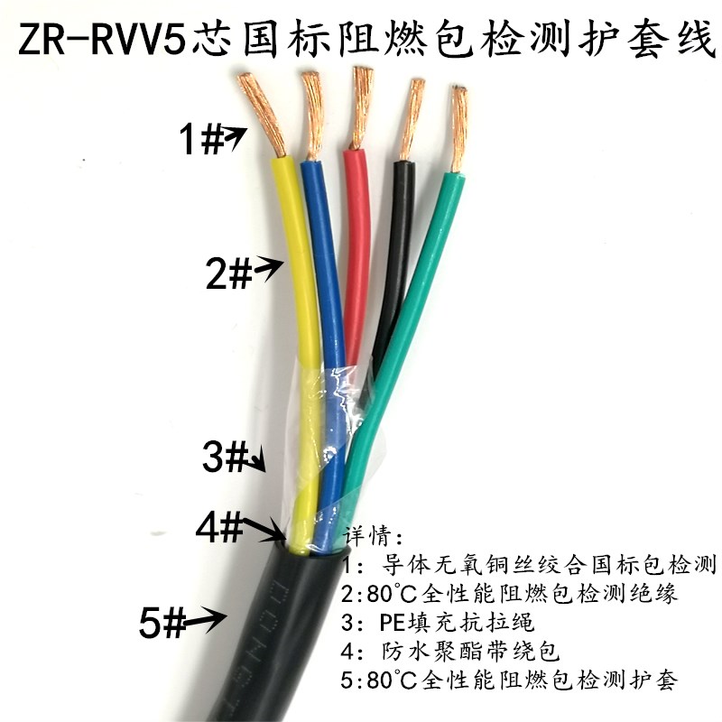 国标纯铜 ZR-RVV5芯6芯7芯*0.2 0.3 0.5 0.75 1.0 护套线 信号线 - 图2