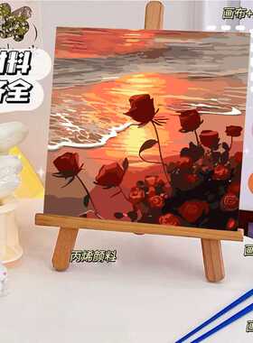 飞翔小草 向日葵风景DIY数字油彩画手绘数字画风景填色画油彩画
