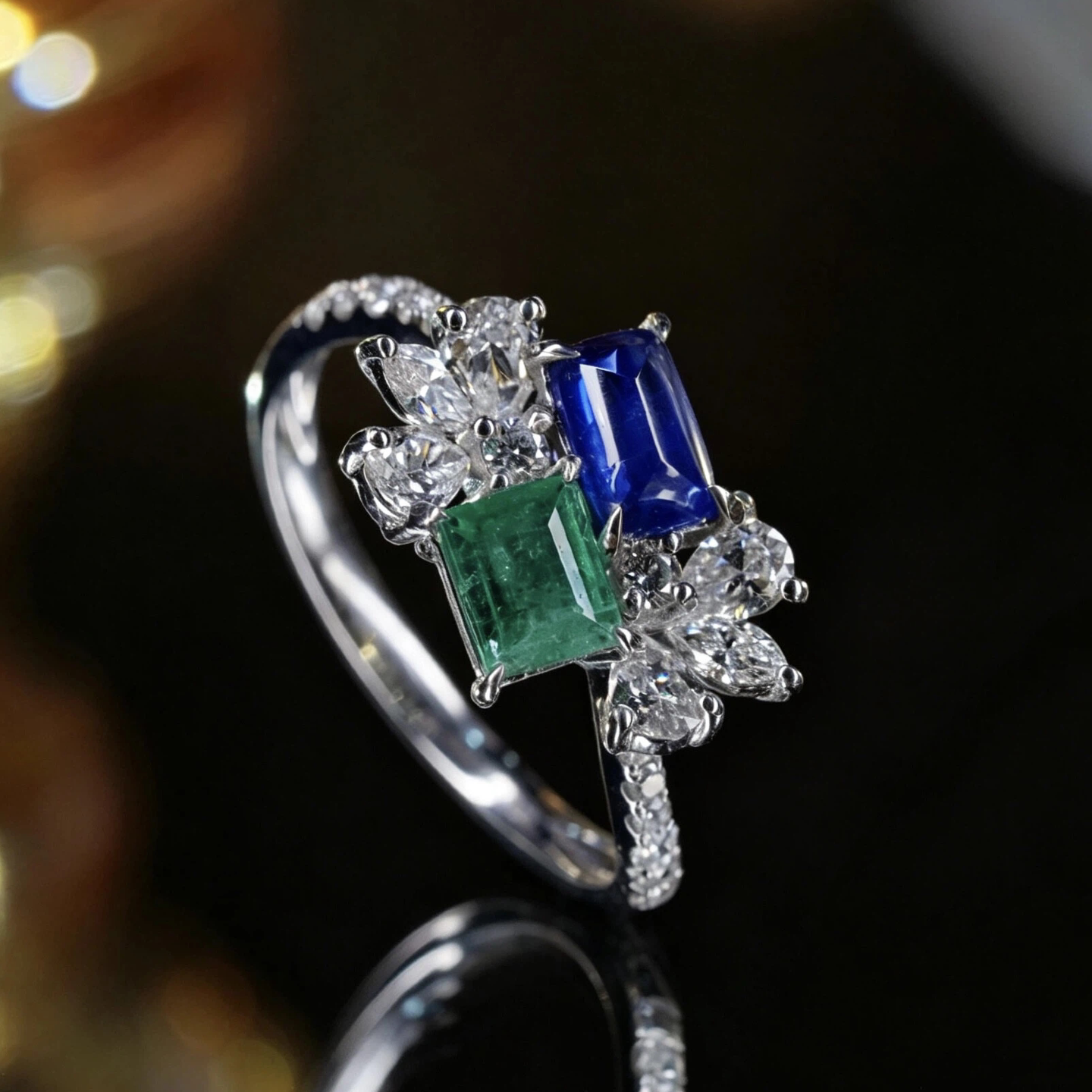 Xielong 18 gold sapphire emerald wedding ring