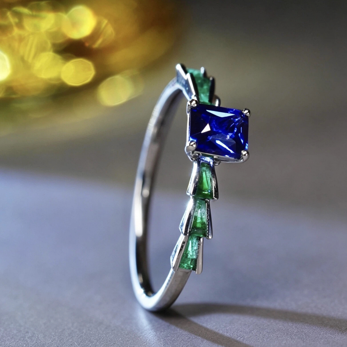 Natural sapphire emerald ring for women