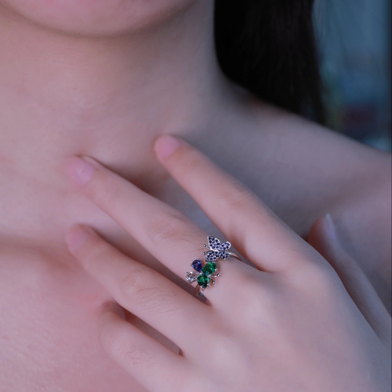 Xielong platinum sapphire tsavorite open ring