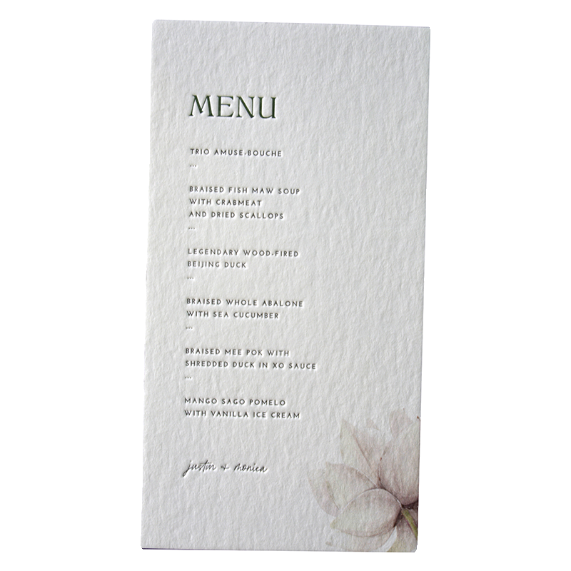高级婚礼菜单桌卡餐盘卡设计定制棉纸letterpress活版印感谢卡片 - 图3