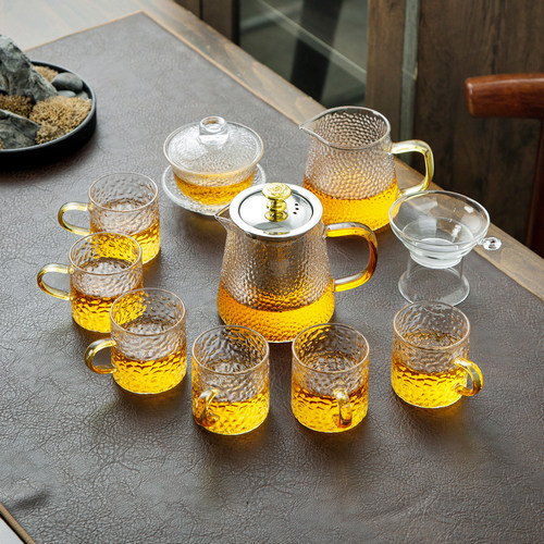 耐热玻璃锤纹茶具套装家用办公室客厅功夫茶杯茶壶红茶泡茶器茶盘 - 图3