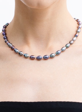 孔雀蓝复古巴洛克淡水珍珠项链