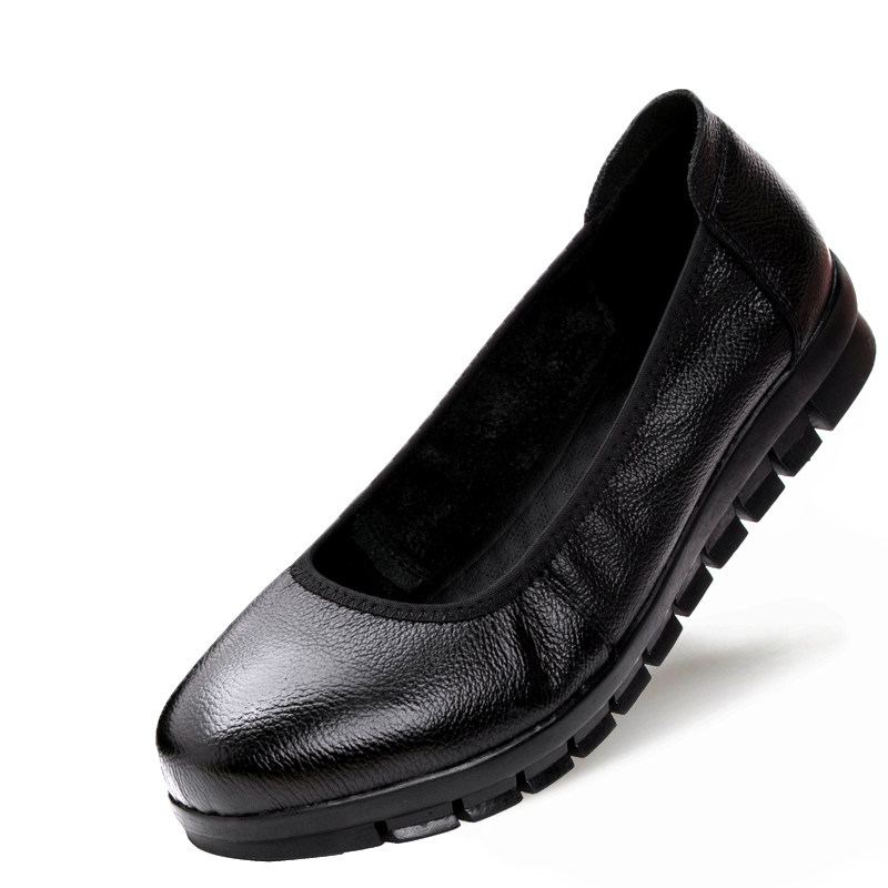 工作鞋中年女士平底皮鞋防滑女黑色舒适坡跟单鞋真皮软底职业工装,淘宝优惠券,粉丝福利购,淘宝优惠卷