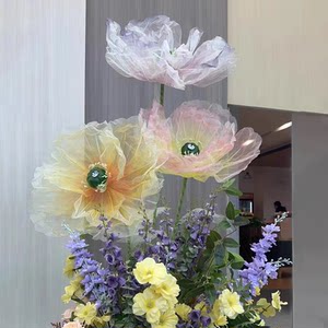 百界婚庆道具丝网花纱花店铺橱窗装饰摆件美陈场景布置婚礼路引花