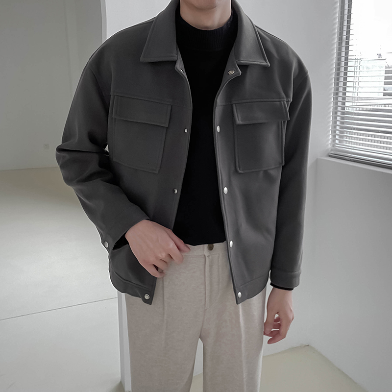 ZPZ秋冬季韩版宽松翻领短款毛呢夹克 男潮流休闲加厚呢子大衣外套