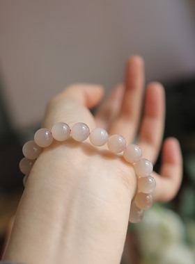 天然和田玉藕粉起萤光圆珠手串