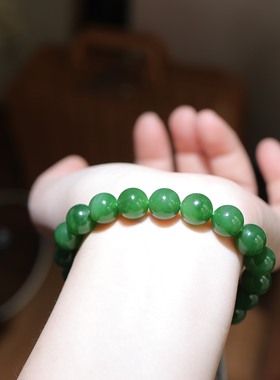 天然和田玉10mm碧玉圆珠单圈手串精致百搭   货号16241