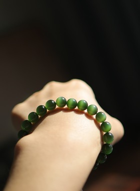 精选天然和田玉8mm碧玉圆珠单圈