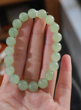 天然和田玉 10mm晴水圆珠单圈 货号NY8257 价格1680 菲也专拍优惠