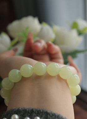 天然和田玉12mm黄口圆珠单圈手串精致百搭   货号15877