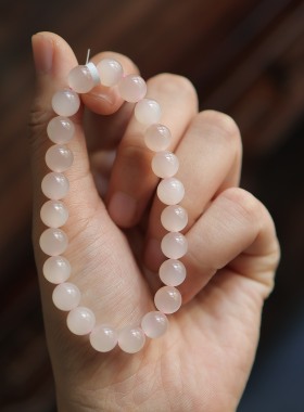 天然和田玉8mm藕粉猫眼圆单圈