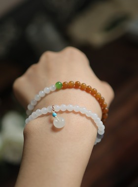 天然和田玉5mm猫眼双圈手串