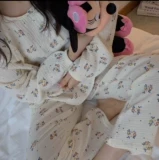 Осенняя пижама, хлопковый марлевый японский лонгслив, милый комплект