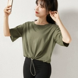 Летняя спортивная дышащая футболка с коротким рукавом для отдыха, корсет для спортзала, одежда для йоги, оверсайз, для бега, на шнурках