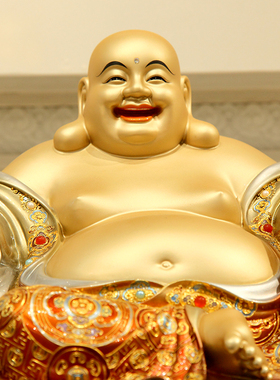 速发纯铜镶勒用佛摆件坐卧拿珠弥金佛菩萨家笑供奉大肚笑佛工艺品