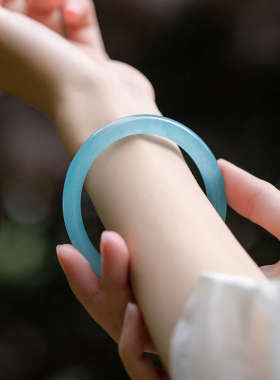 速发玉镯天青冻少款玉石冰种细圆条冰透美人镯子年轻士大号手